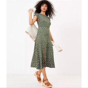 LOFT Brushstroke Flutter Sleeve Midi Dress New